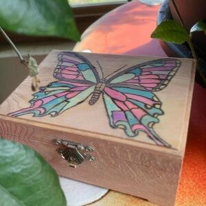 Wood burned Box with butterfly